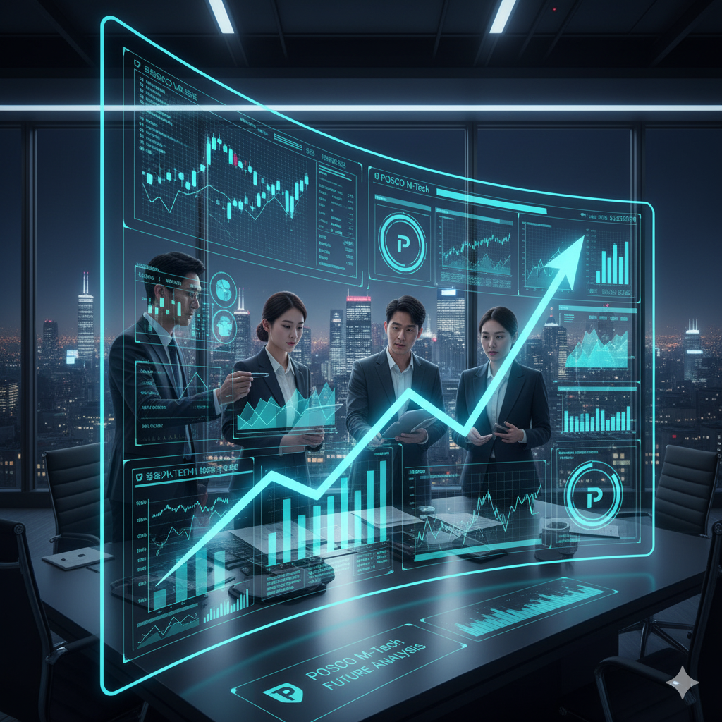 증권가 전문가들이 포스코엠텍의 미래를 분석하는 이미지