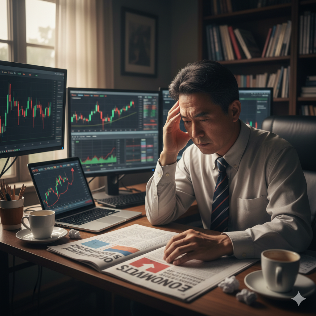 주가상승 고민하는모습