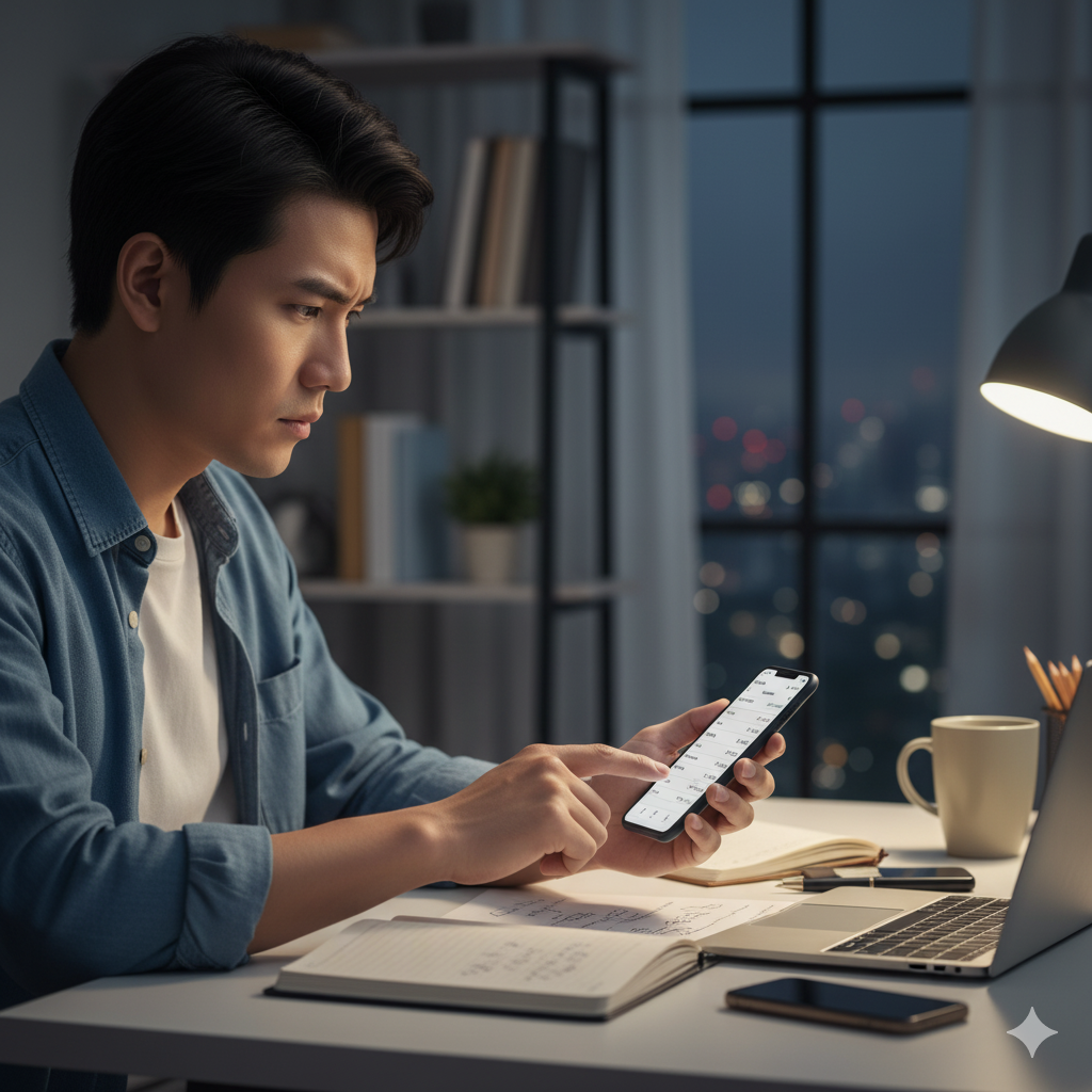 월급 실수령액을 계산하는 직장인의 모습