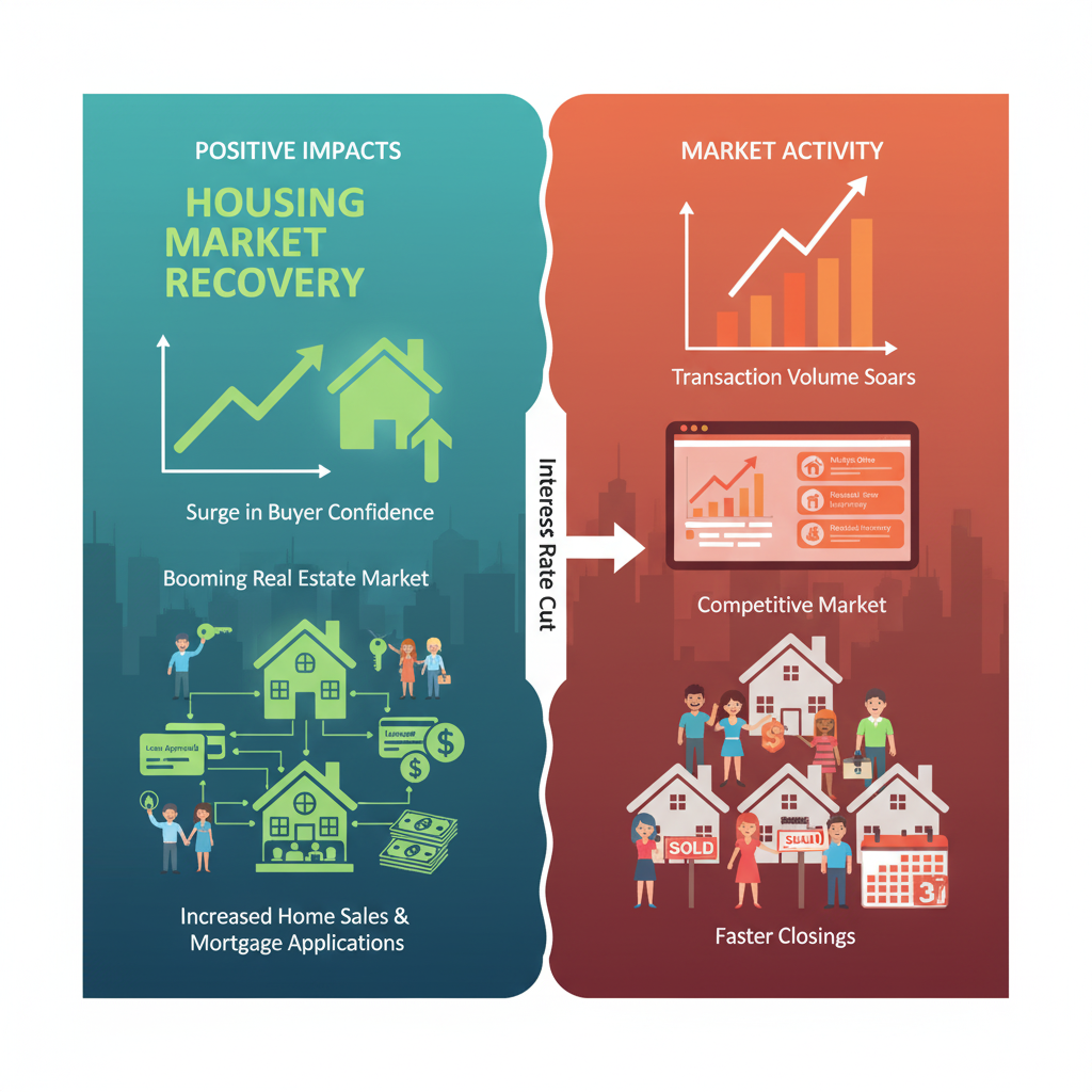 금리 인하로 인해 주택 매수 심리가 회복되고 거래량이 증가하는 시장의 모습