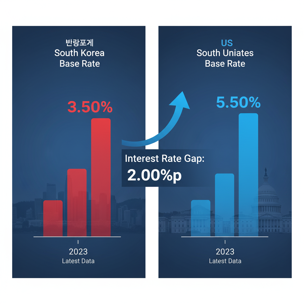 한국과 미국 기준금리 차이를 시각적으로 표현한 이미지