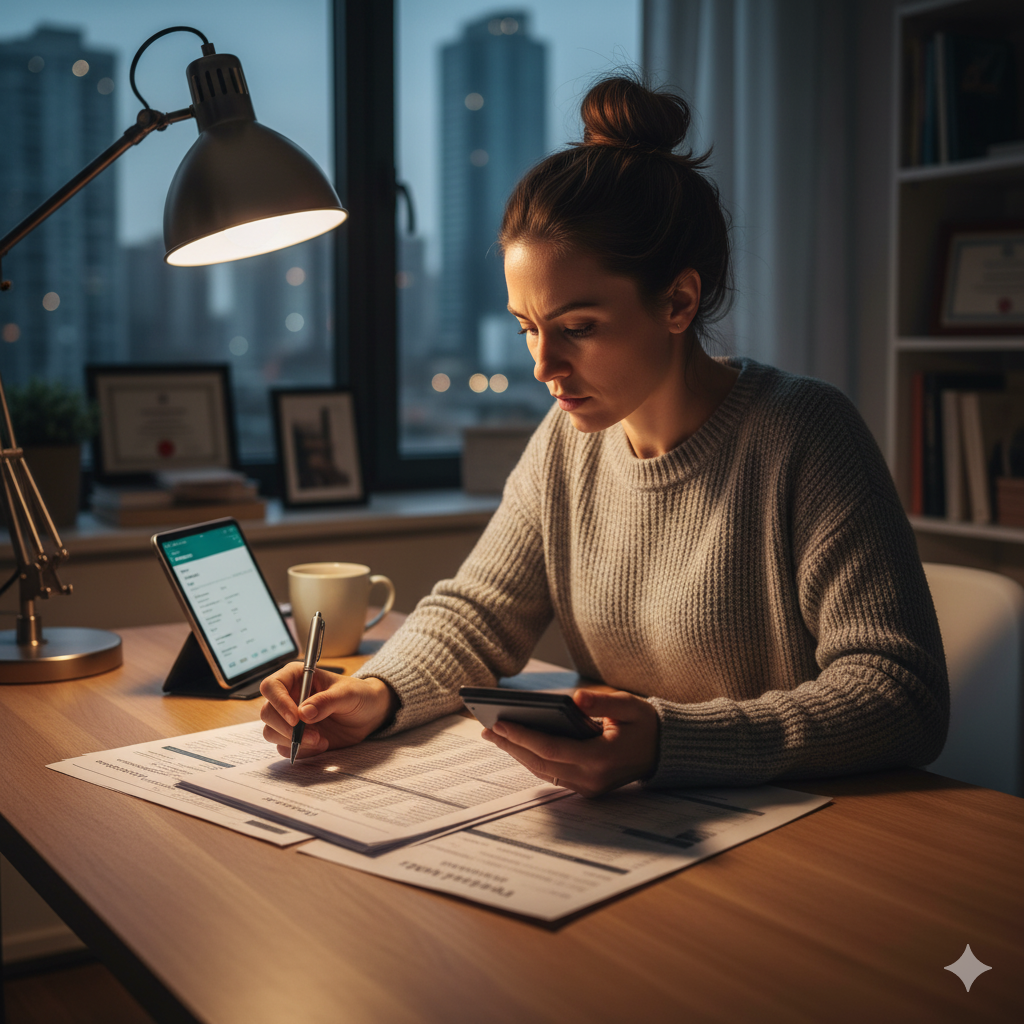 세금 계산표를 살펴보는 사람의 모습